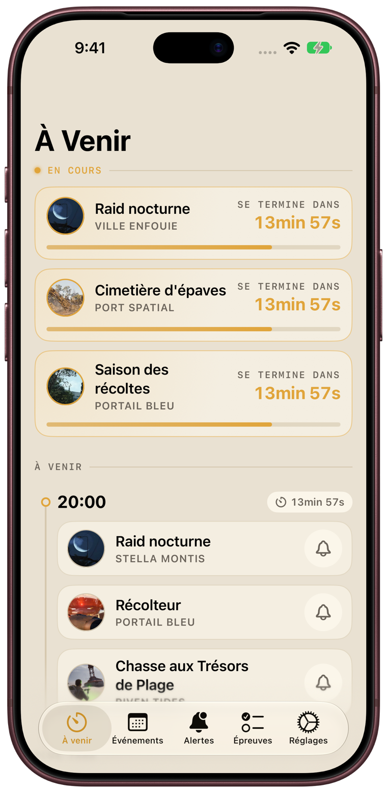 L’onglet À venir sur iPhone en mode clair.